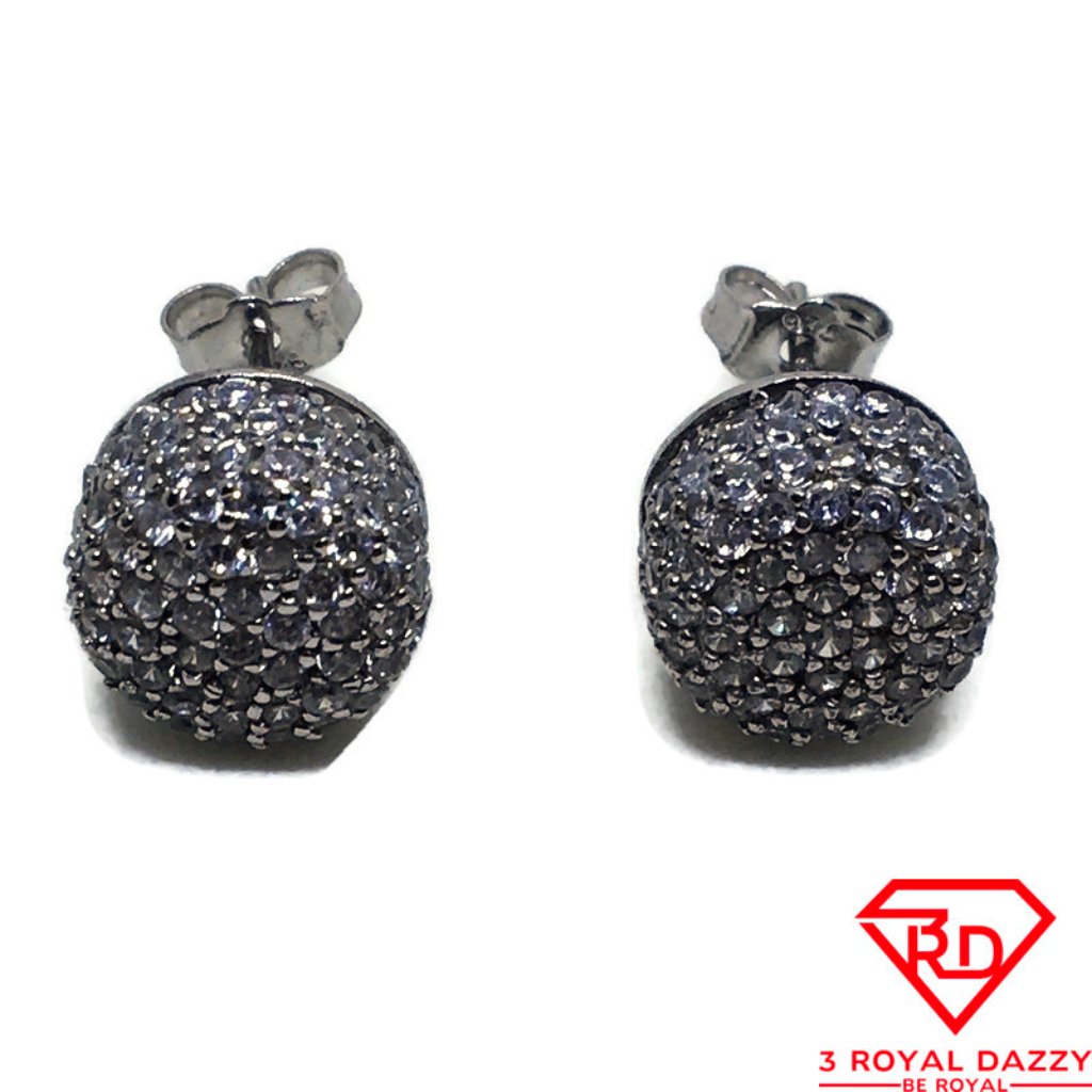 Round Drum White Cz Stud Earring 14k White Gold 61$